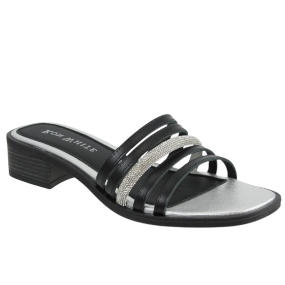 RON WHITE Vega Rhinestone Slide Sandal In Onyx Silver - Picture 1 of 15
